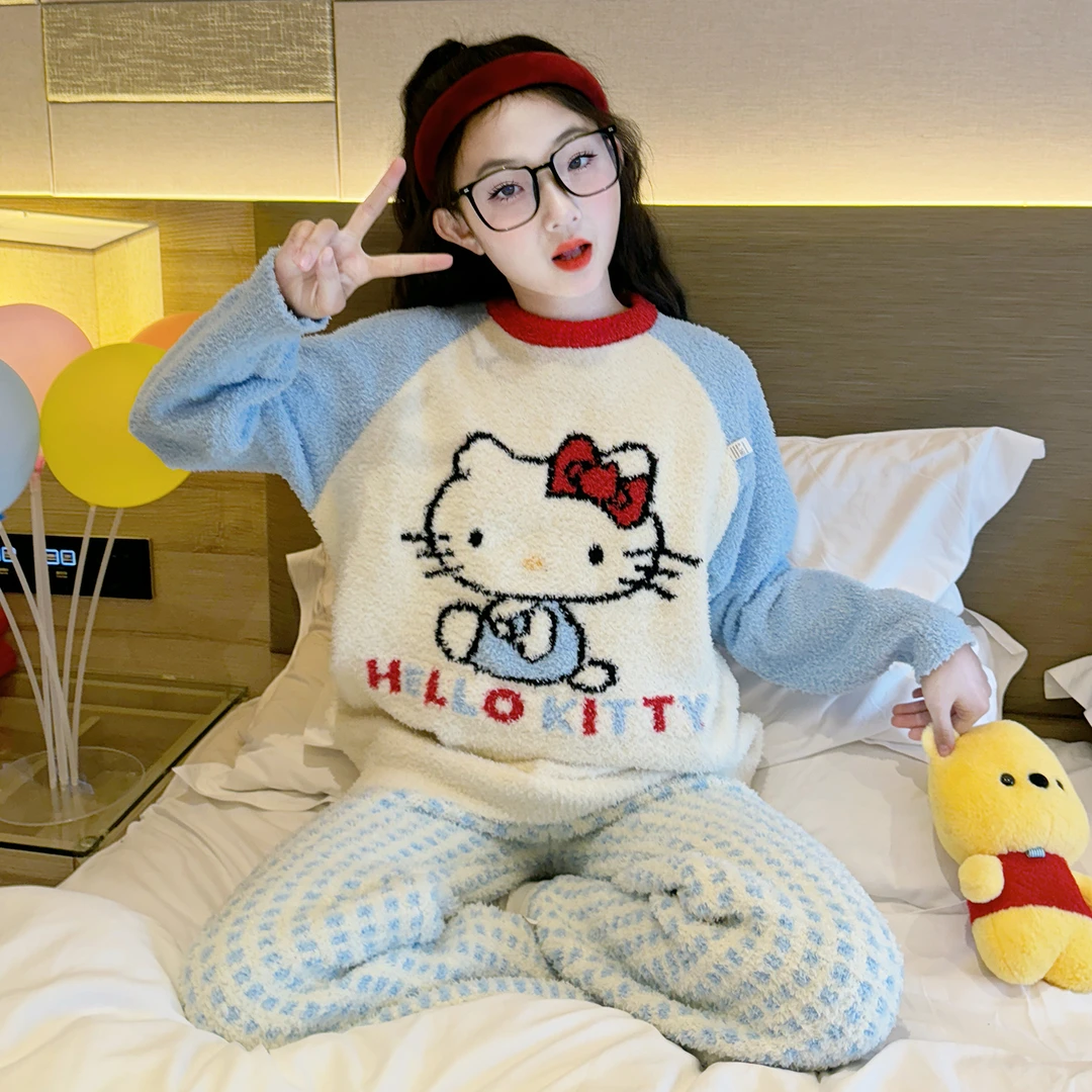 儿童睡衣女孩2025新款女童半边绒家居服青少年冬季加厚珊瑚绒套装