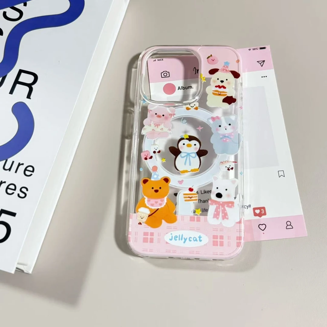 【亚克力磁吸】粉色jellycat小动物高透手机壳适用iPhone16/15防摔
