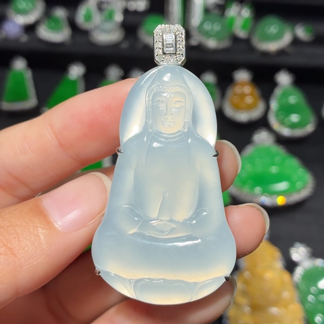 翡翠18K金镶嵌吊坠(不含链)219号