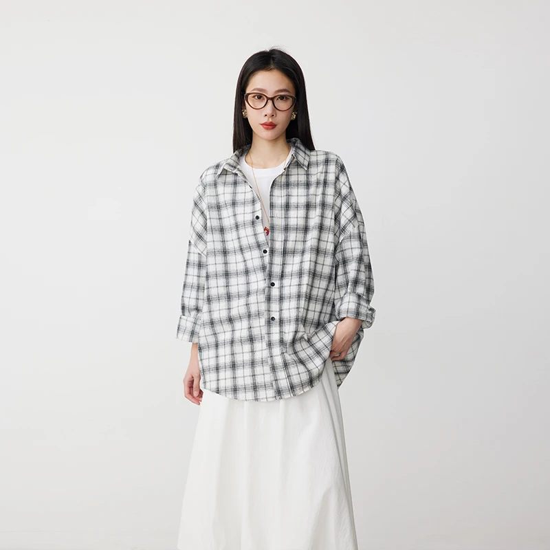ATUMU【衬衫系列】早春上新 丨宽松翻领休闲防晒格子外套AT369
