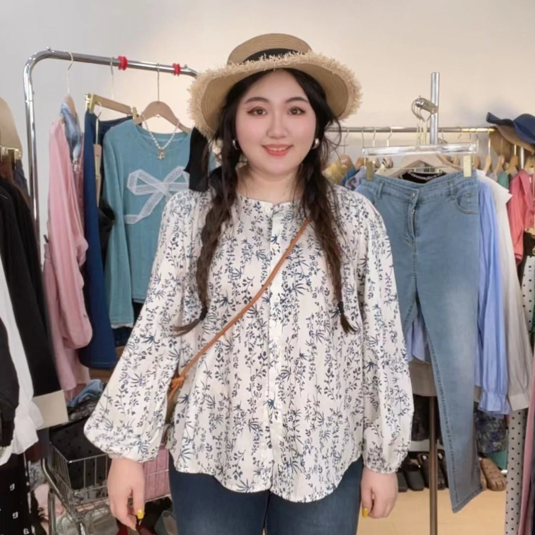 法式夏秋薄款显瘦碎花上衣女洋气宽松设计感长袖慵懒风衬衣66055#