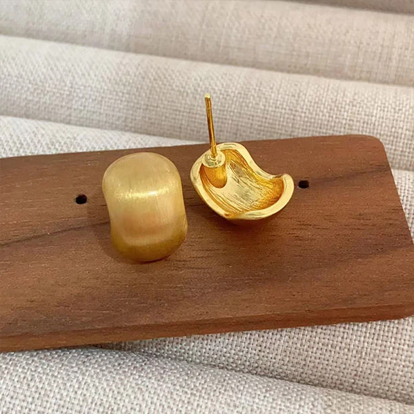 铜合金耳饰 屿希 金属哑光磨砂拉丝耳环925银针弧形耳钉M0128现