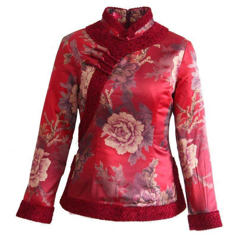 唐装女中国风冬装加厚过年旗袍小袄上衣红色中式棉衣民族风女装