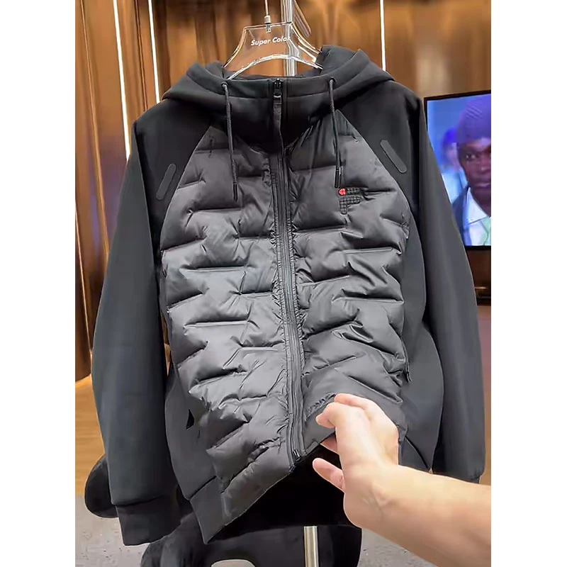 欧洲站轻奢高定大牌男装外套2025秋冬新款字母烫印连帽黑色棉服潮