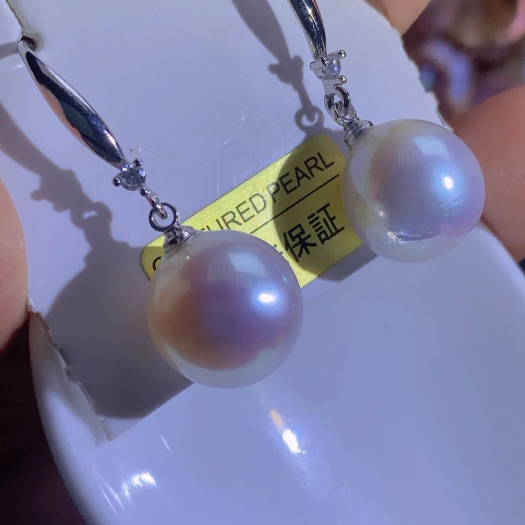 银S925镶嵌淡水珍珠天然珍珠无染色，无优化