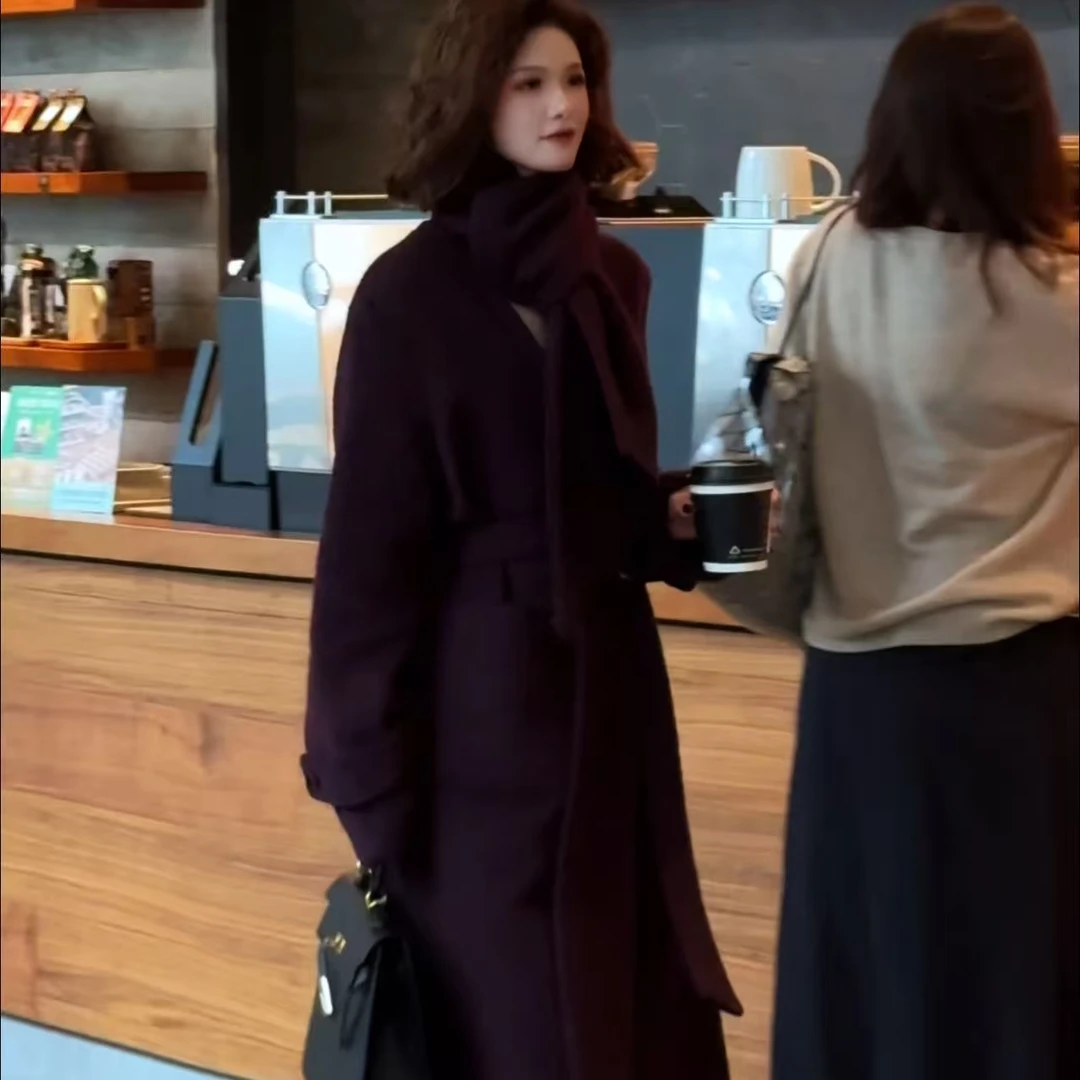 薇姐【岩序】Sister·We法式V领宽松阔版秋冬外套+围巾（带腰带）6035