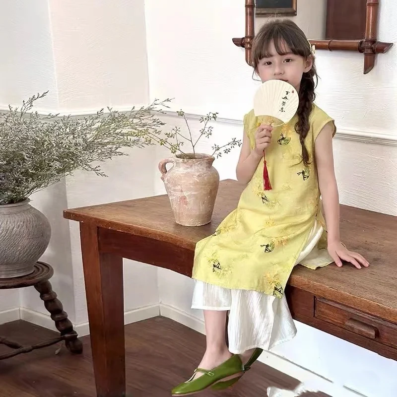 黄色旗袍裙➕裤子