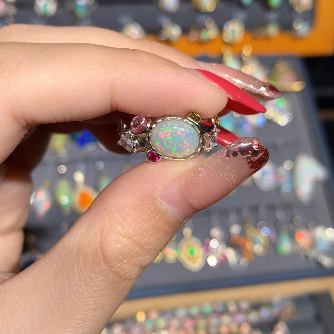 银S925镶嵌欧泊欧泊戒指y