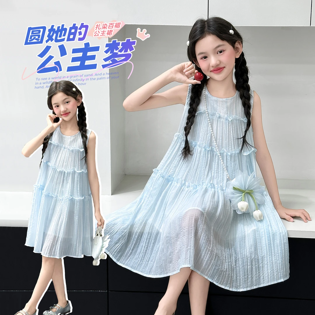 女童夏季无袖连衣裙2025新款大童夏装甜美公主裙超儿童超好看裙子