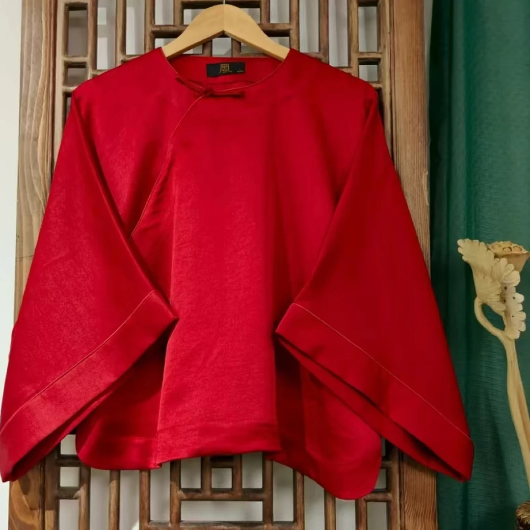 （ LS638-3）凤徕兮私人定制红色光板底斜襟盘扣短上衣