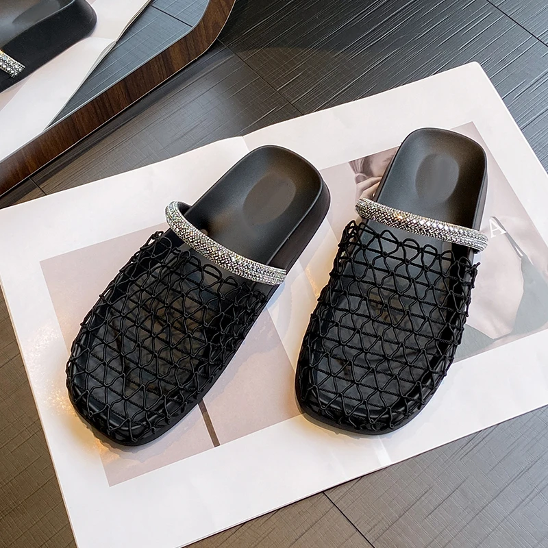 超美夏天半拖鞋女外穿懒人一脚蹬2025新款时尚渔网镂空透气穆勒鞋