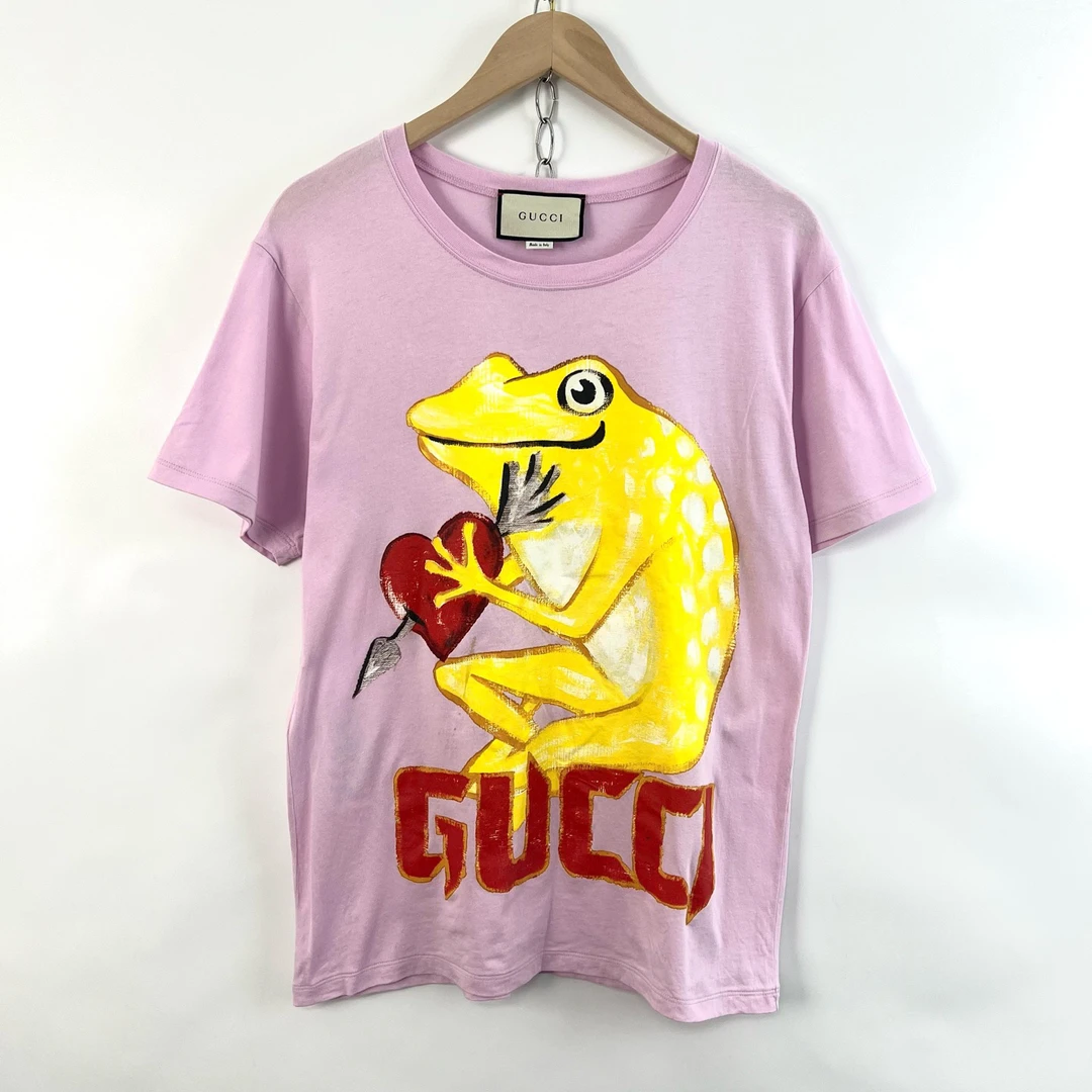 95新 GUCCI/古驰 S码/一箭穿心青蛙粉色T恤/如图/09275