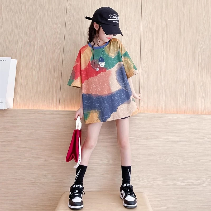 女童短袖t恤纯棉夏季新款中大童女孩夏装洋气儿童装宽松半袖t上衣