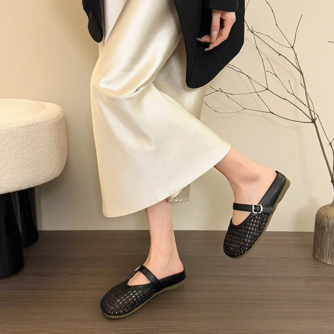 【二叔专属】时尚舒适镂空包头百搭胶粘鞋休闲风包头拖复古377-61