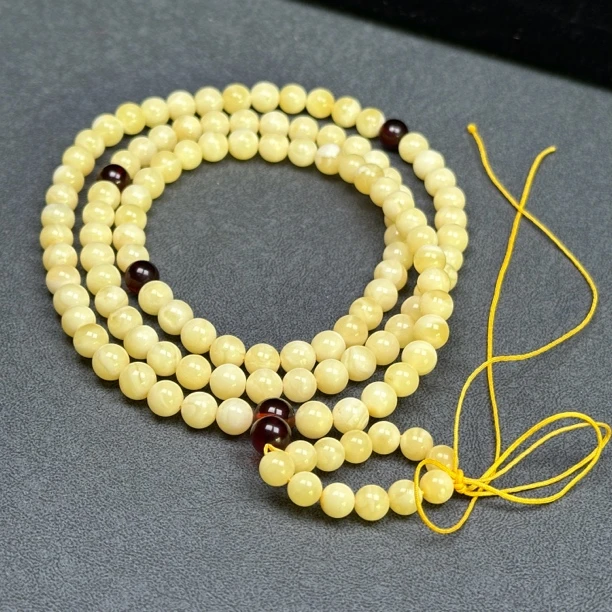 R4154天然蜜蜡圆珠108长链 20.1克/6+mm 支持鉴定假一罚四