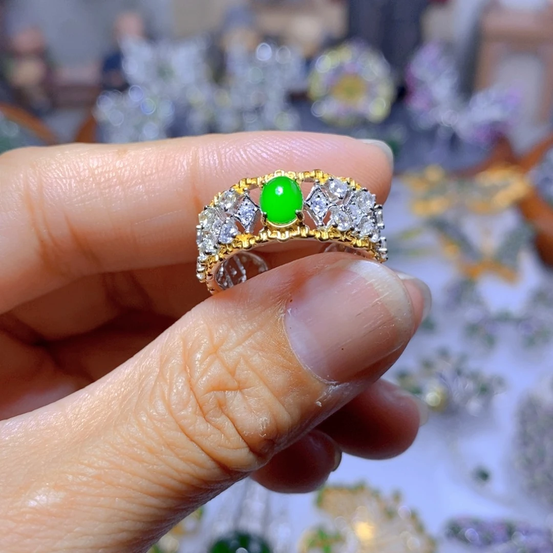 翡翠耳钉银S925镶嵌天然翡翠