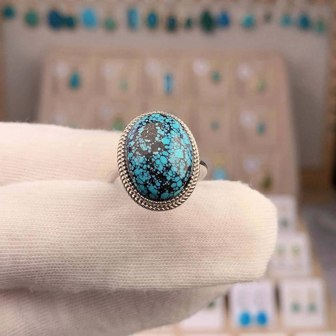 绿松石银S925镶嵌戒指