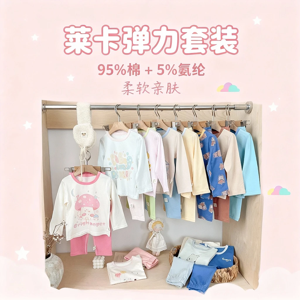 华稚25年秋冬新款160g纯棉可爱儿童秋衣裤莱卡套装