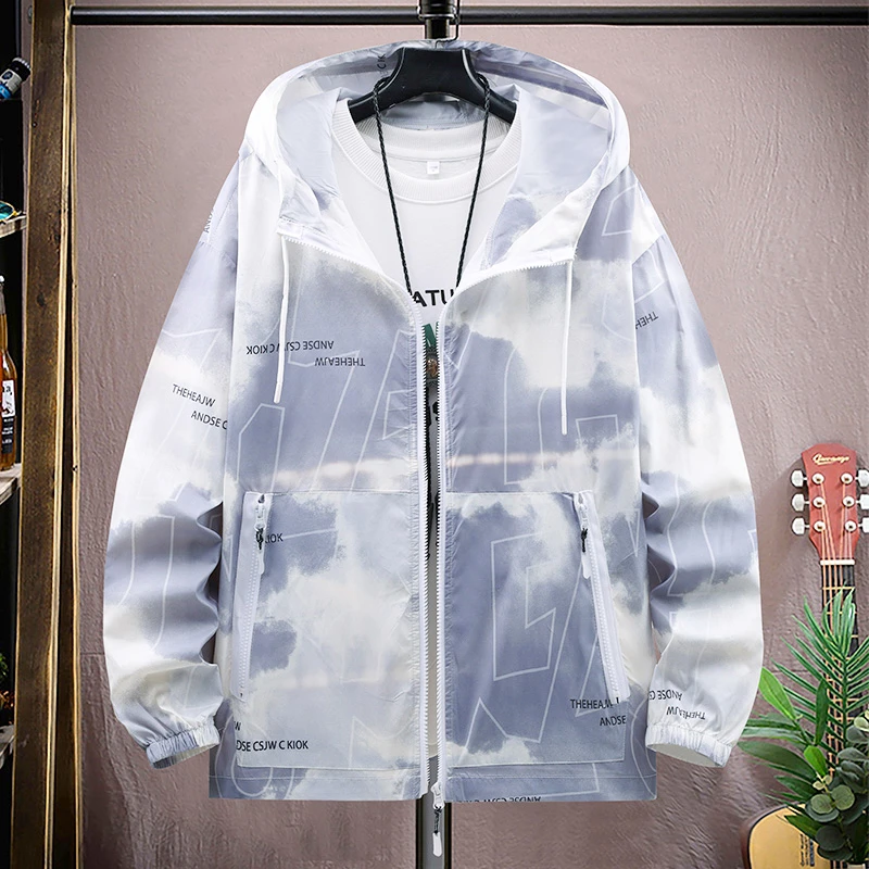 夏季渐变色印花宽松防晒衣男款夹克速干透气冰丝薄款防晒服外套男