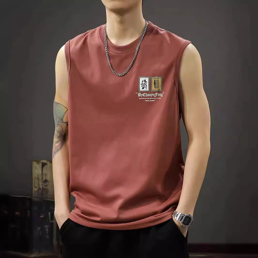 夏季美式复古速干男士背心宽松大码跨栏运动坎肩圆领打底无袖T恤