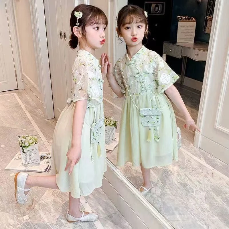 女童汉服连衣裙2025新款儿童洋气公主女孩夏季复古汉服女童旗袍裙