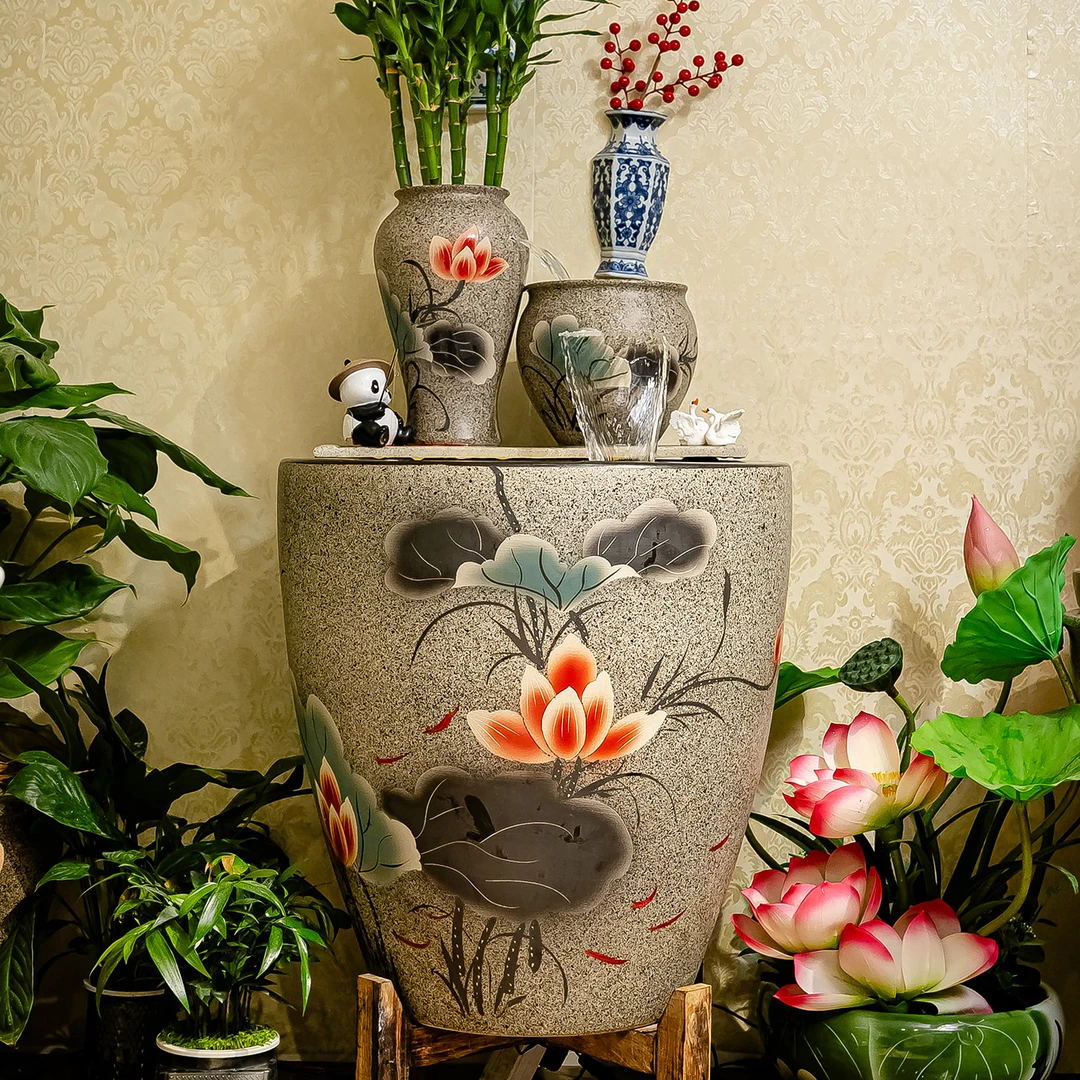 景德镇陶瓷大缸锦鲤金鱼缸仿古特大号荷花缸庭院大水缸招财狮耳缸