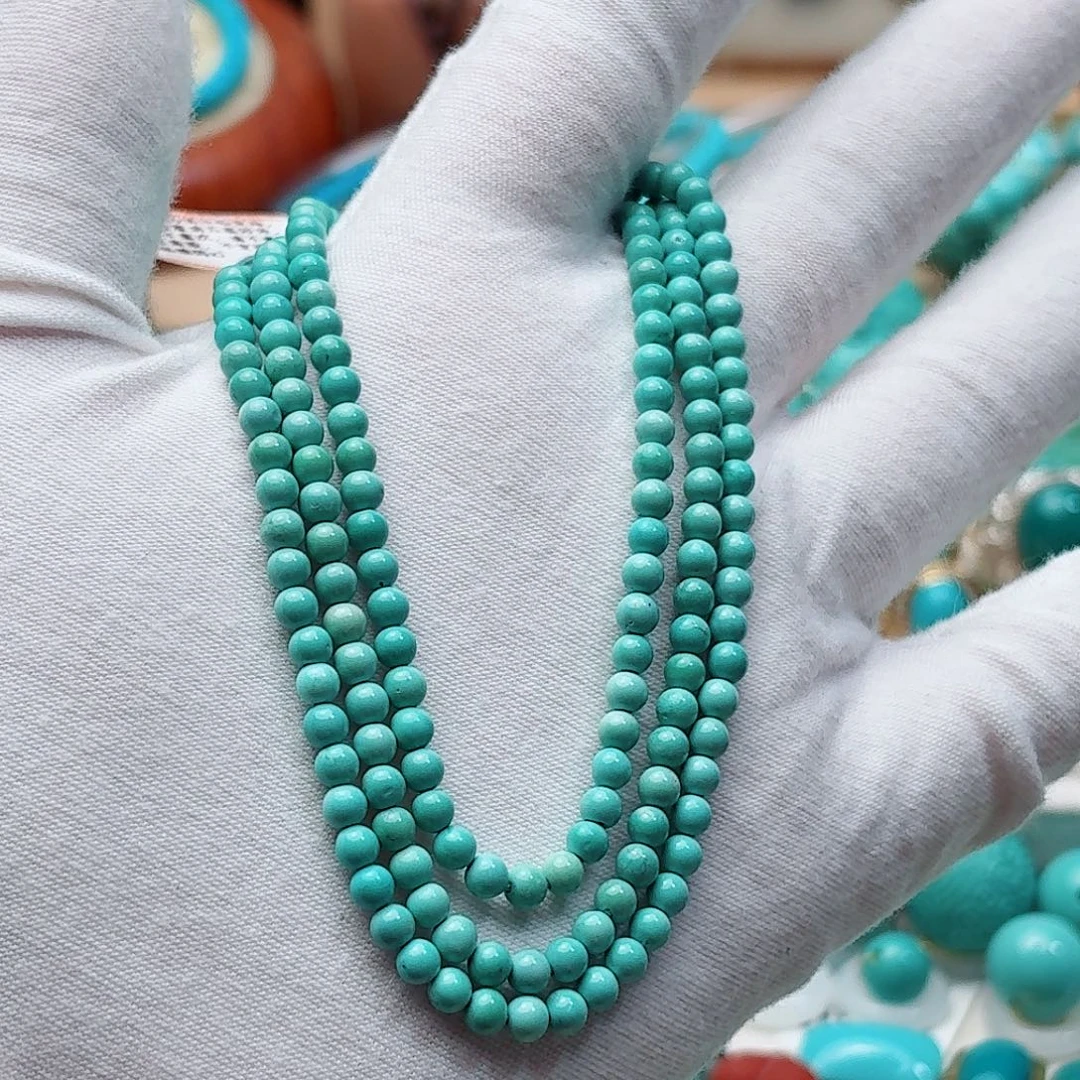 绿松石未镶嵌珠宝奇石精品米珠链3.8