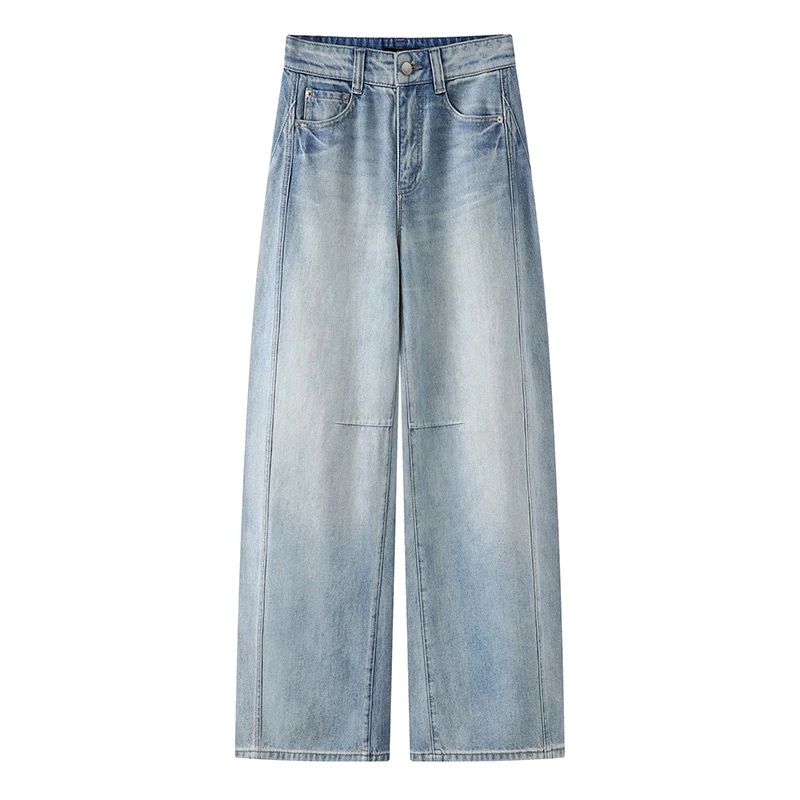 2025春新款百搭显瘦直筒香蕉裤高腰弯刀裤镰刀阔腿牛仔裤女213236