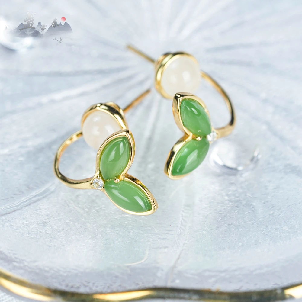 盏雾春 和田玉耳钉国风小众气质百搭精选