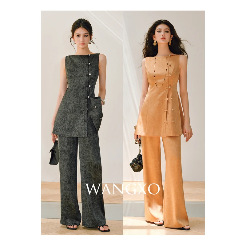 WANGXO 炒色双面缎盘扣气质套装  250581W
