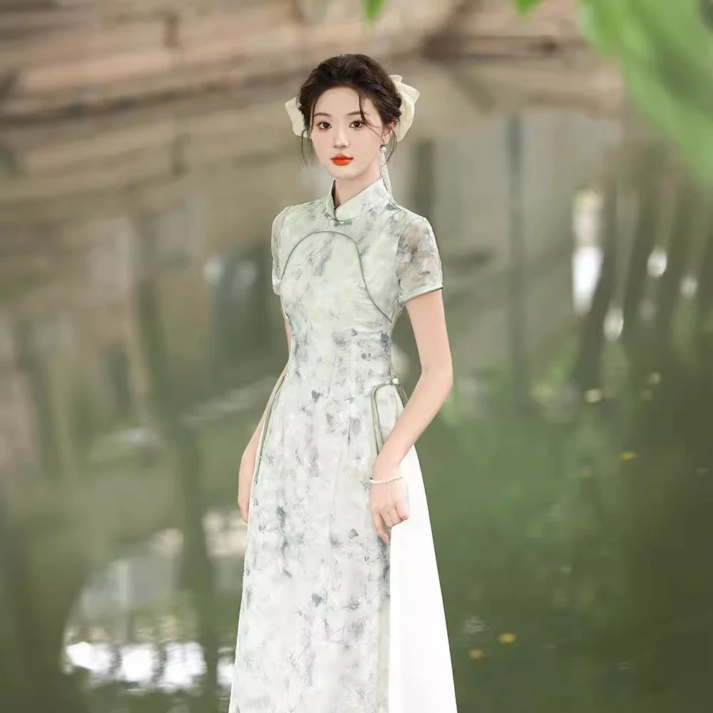 改良版旗袍2024新款新中式奥黛连衣裙国风夏季年轻款少女宽松日常