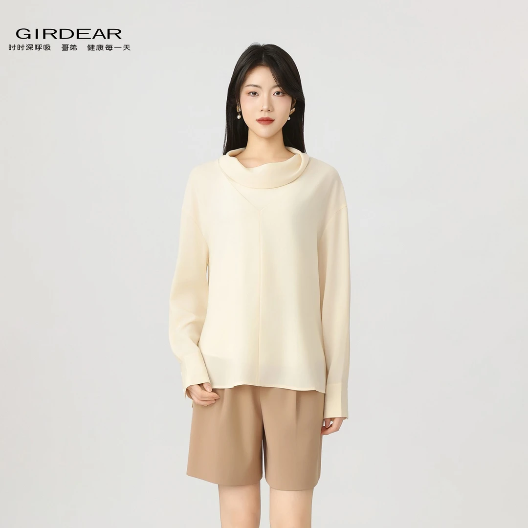 GIRDEAR/哥弟夏季新款设计棉感女T恤休闲长袖冰感显瘦上衣130089