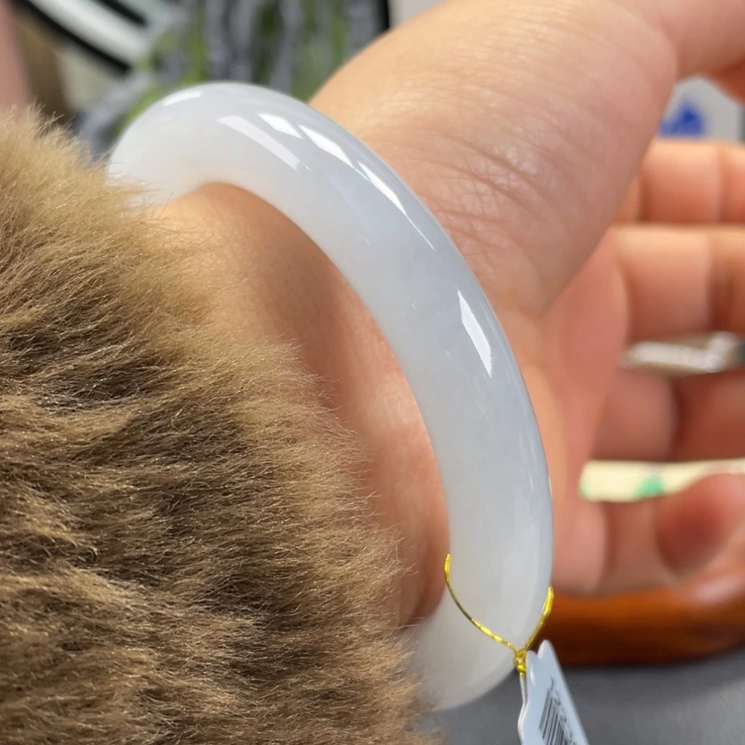 翡翠未镶嵌手镯白月光圆条