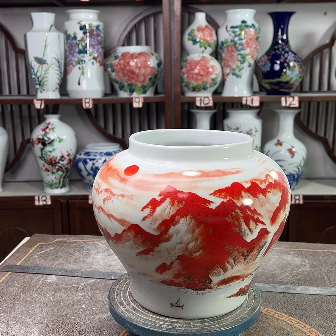 摆件陶景德镇陶瓷大口红运