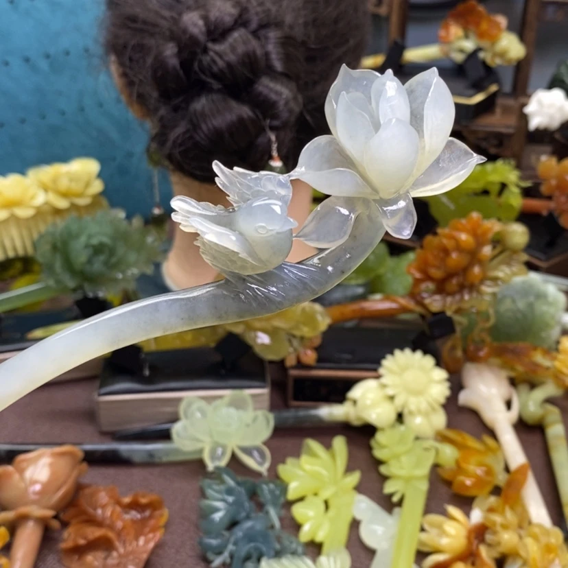 【闪购商品】岫玉发簪未镶嵌木*。