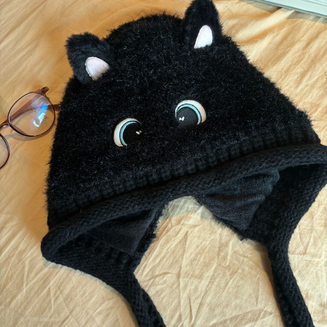 2025新款显脸小毛绒绒帽子可爱小猫毛绒帽女冬季百搭毛线帽