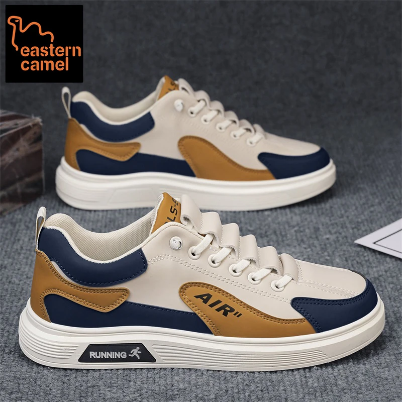 东方骆驼男鞋秋季皮面新款百搭运动休闲厚底小白板鞋男士软底潮鞋