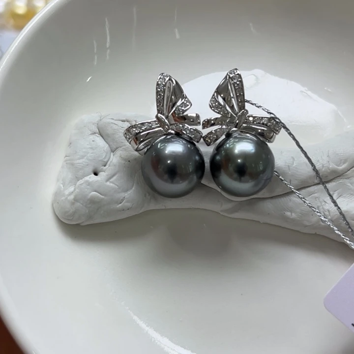 银S925镶嵌耳饰海水珍珠11-12mm26号