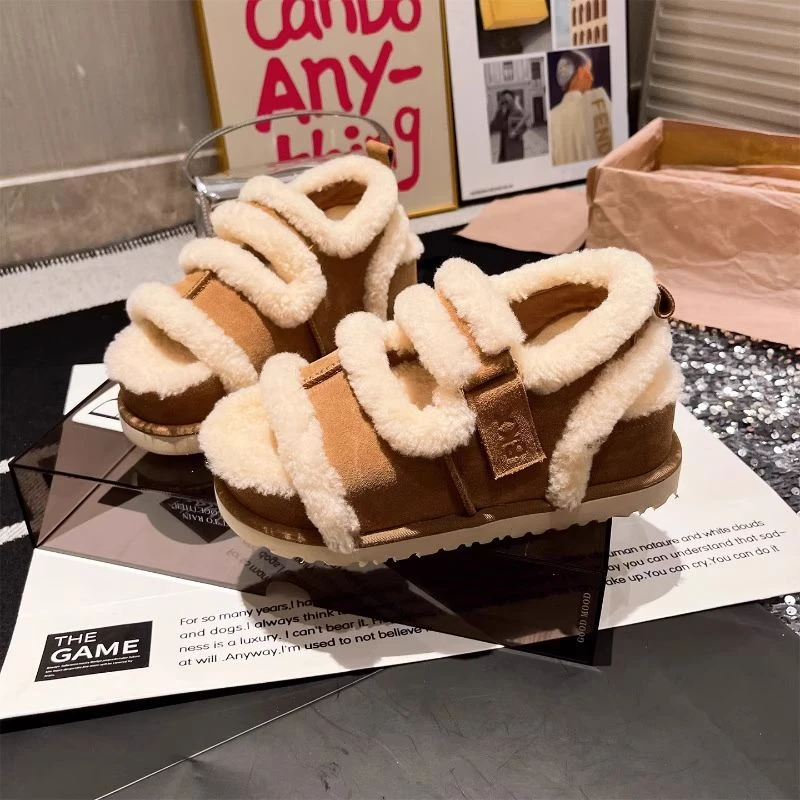 新百伦网红超火厚底松糕增高勃肯毛毛拖鞋子女外穿新款爆款