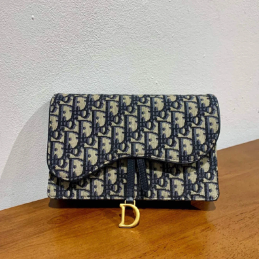 99新 DIOR/迪奥 老花帆布 woc 大号马鞍链条单肩斜挎包
