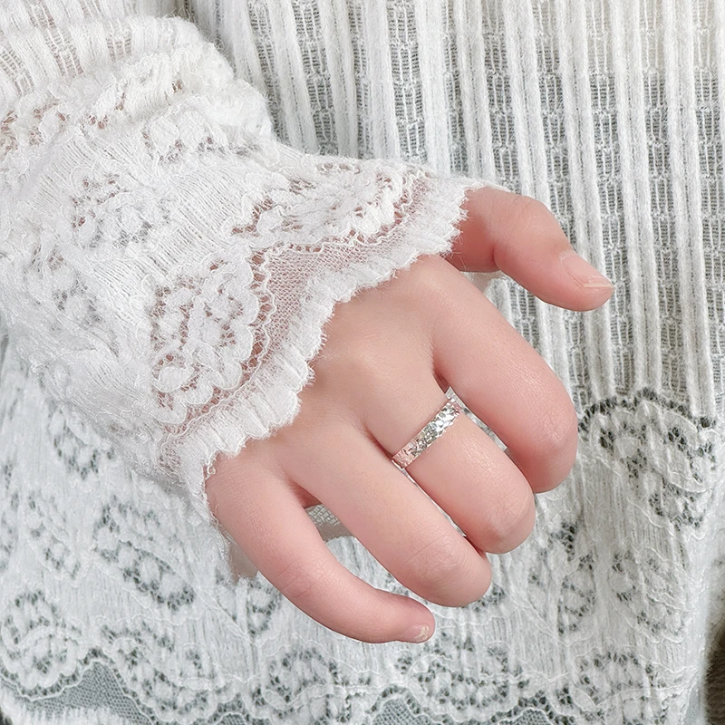 足银戒指 熹棠足银碎冰冰戒指简约时尚开口银戒指轻奢百搭碎碎冰