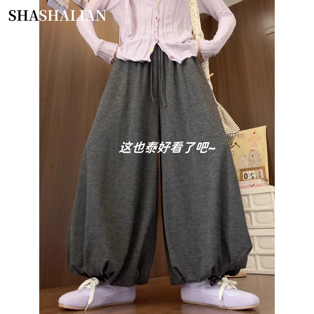 灰色花苞裙裤女夏季2025新款春秋宽松显瘦灯笼裤小个子阔腿糯米裤