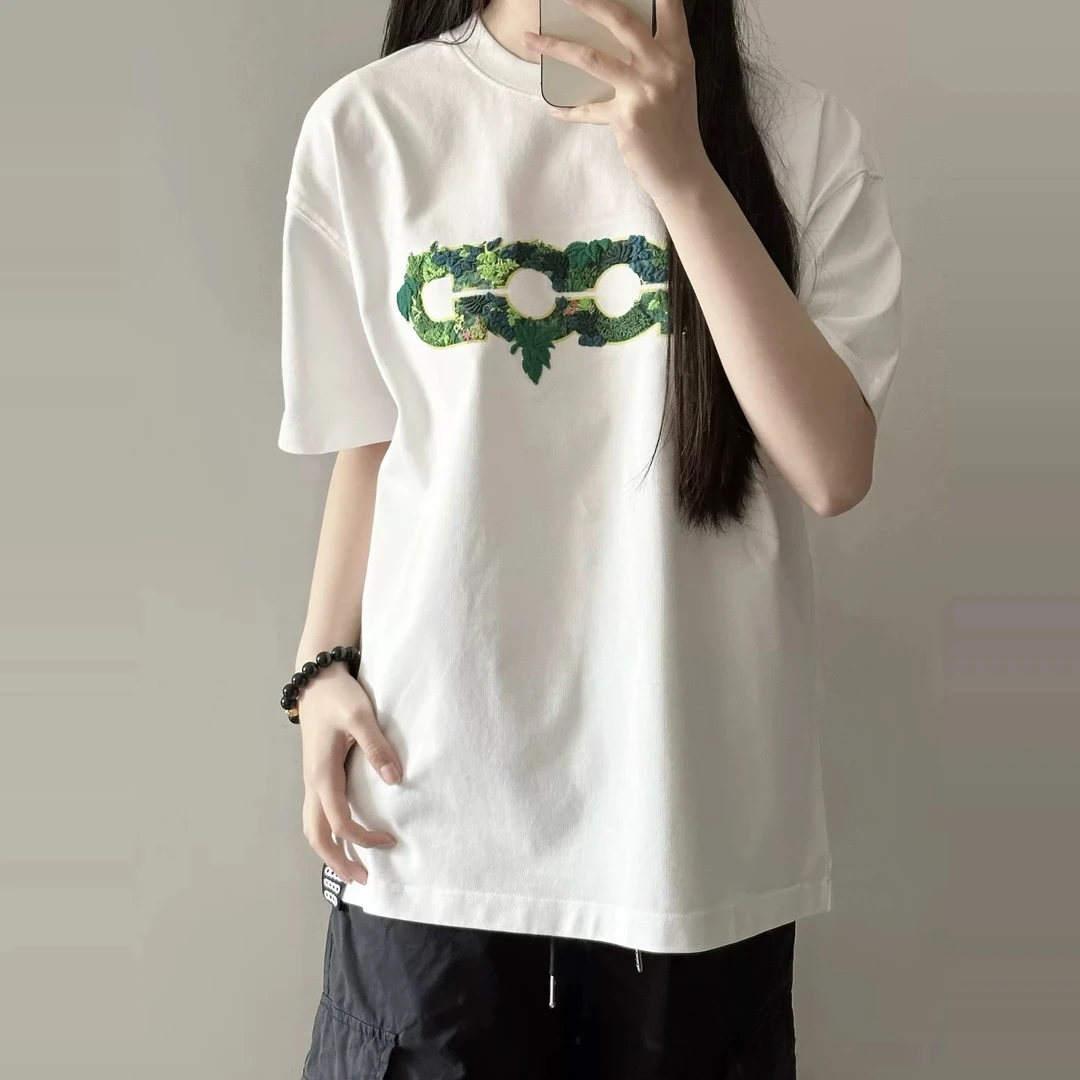 GOODBRAND新款2025SS立体绿植刺绣地图LOGO宽松短袖T恤男女同款潮