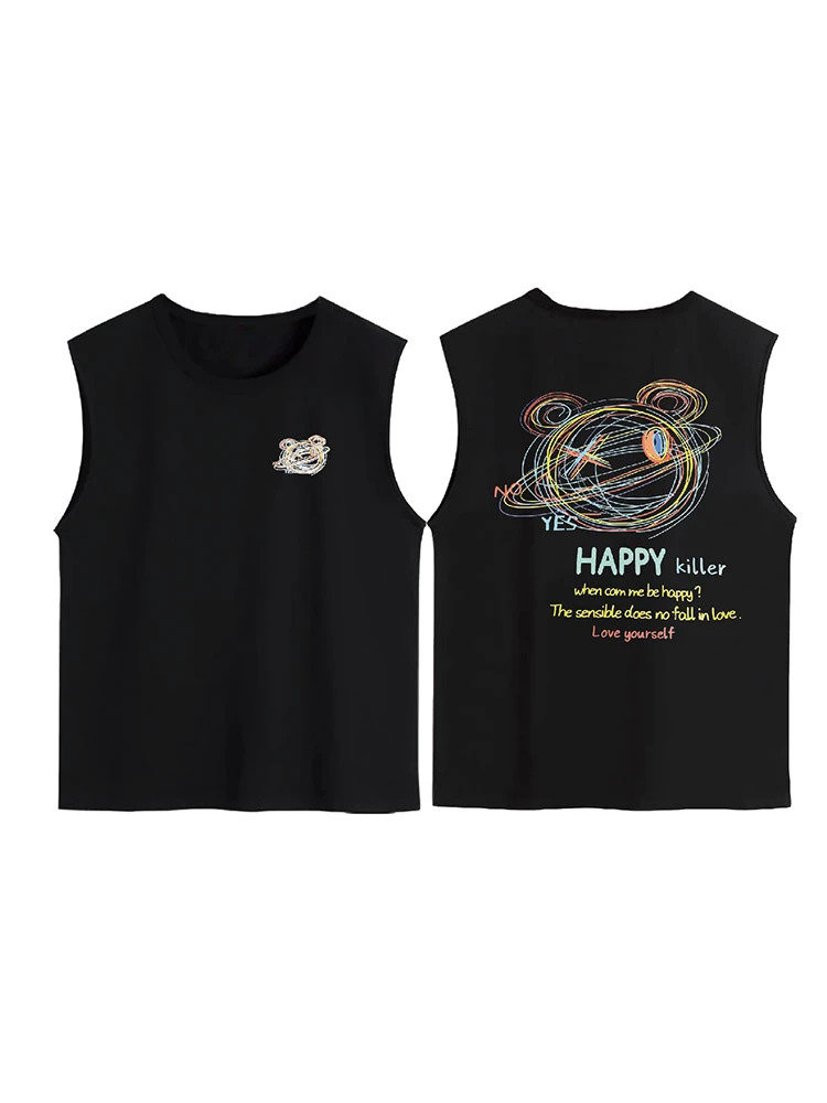 【线条熊】无袖时尚圆领百搭夏季宽松休闲T恤5569