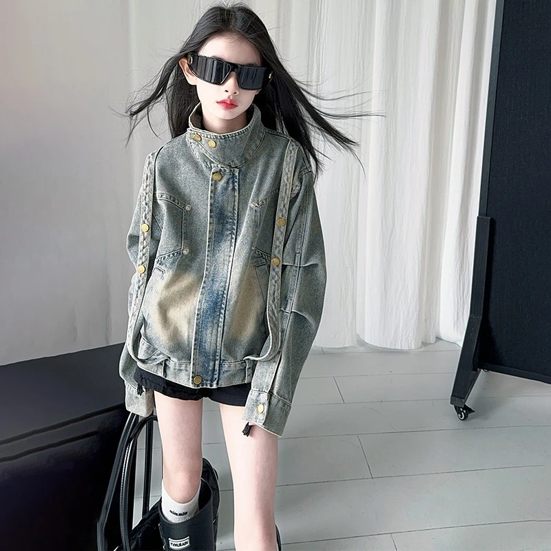 女童牛仔外套春秋季2025新款韩版中大童网红夹克女孩洋气时髦春装
