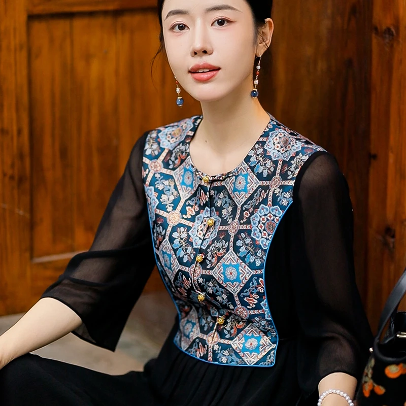 复古日记100桑蚕丝新中式国风女装连衣裙252L6687