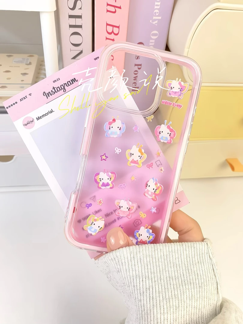 【渐变粉蝴蝶kt】适用苹果16promax手机壳iphone15/14/13/12/11