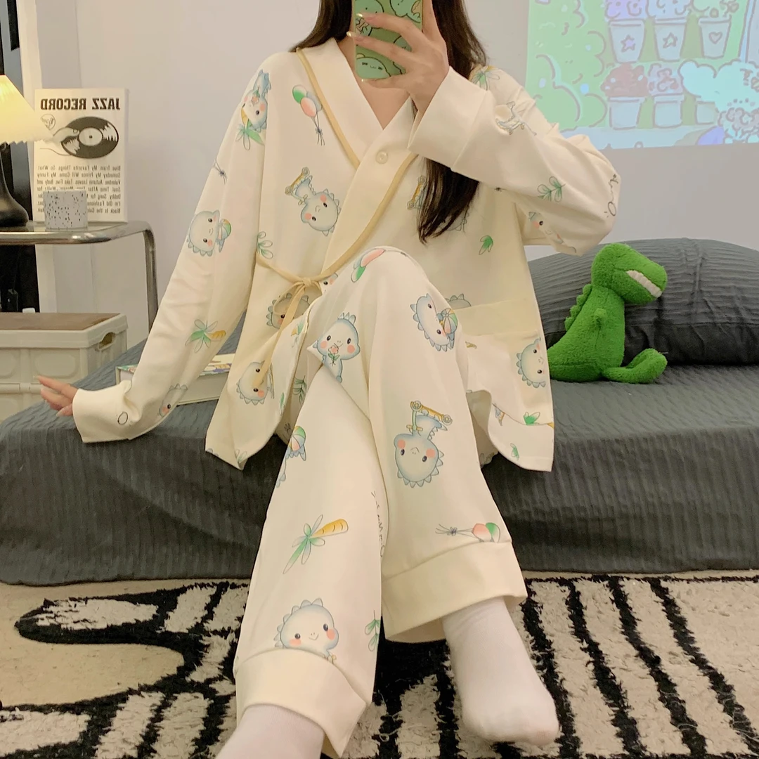 纯棉春秋孕妇睡衣系带和服月子服薄款夏季可调节哺乳衣待产后大码