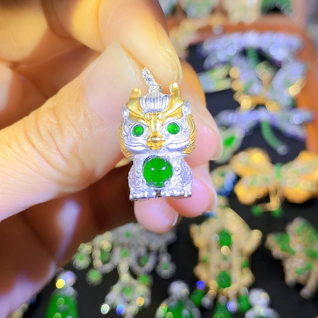 吊坠(不含链)银S925镶嵌翡翠