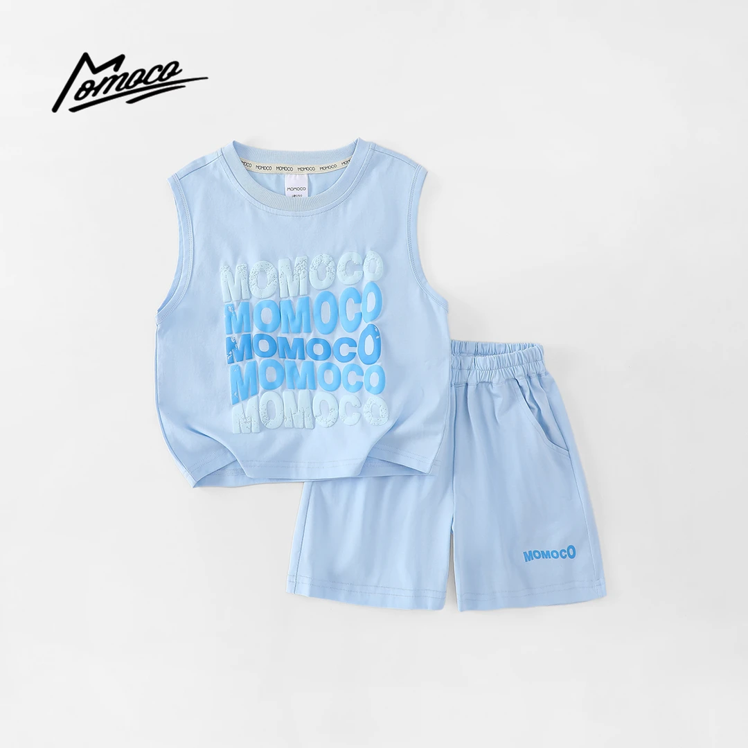 MOMOCO夏季男童休闲字母印花套装天蓝洋气两件套77230578729